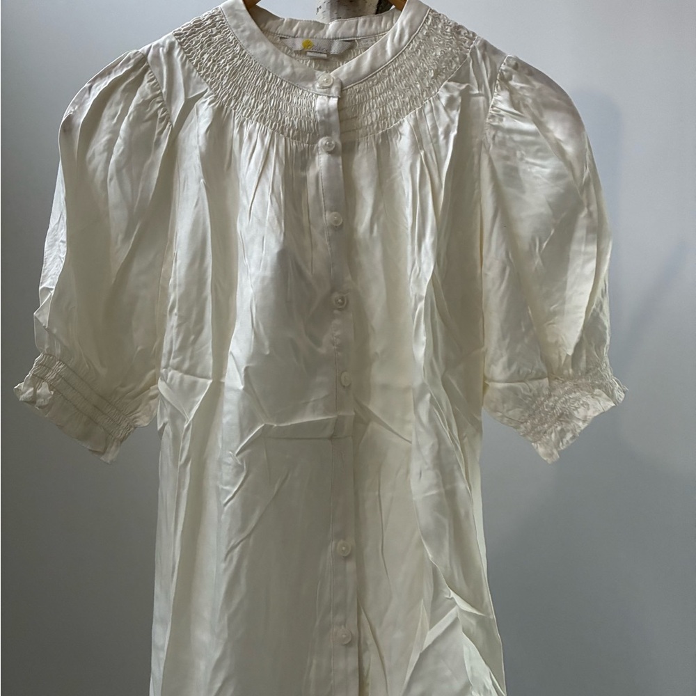 Boden Cream Blouse with Puff Sleeves
